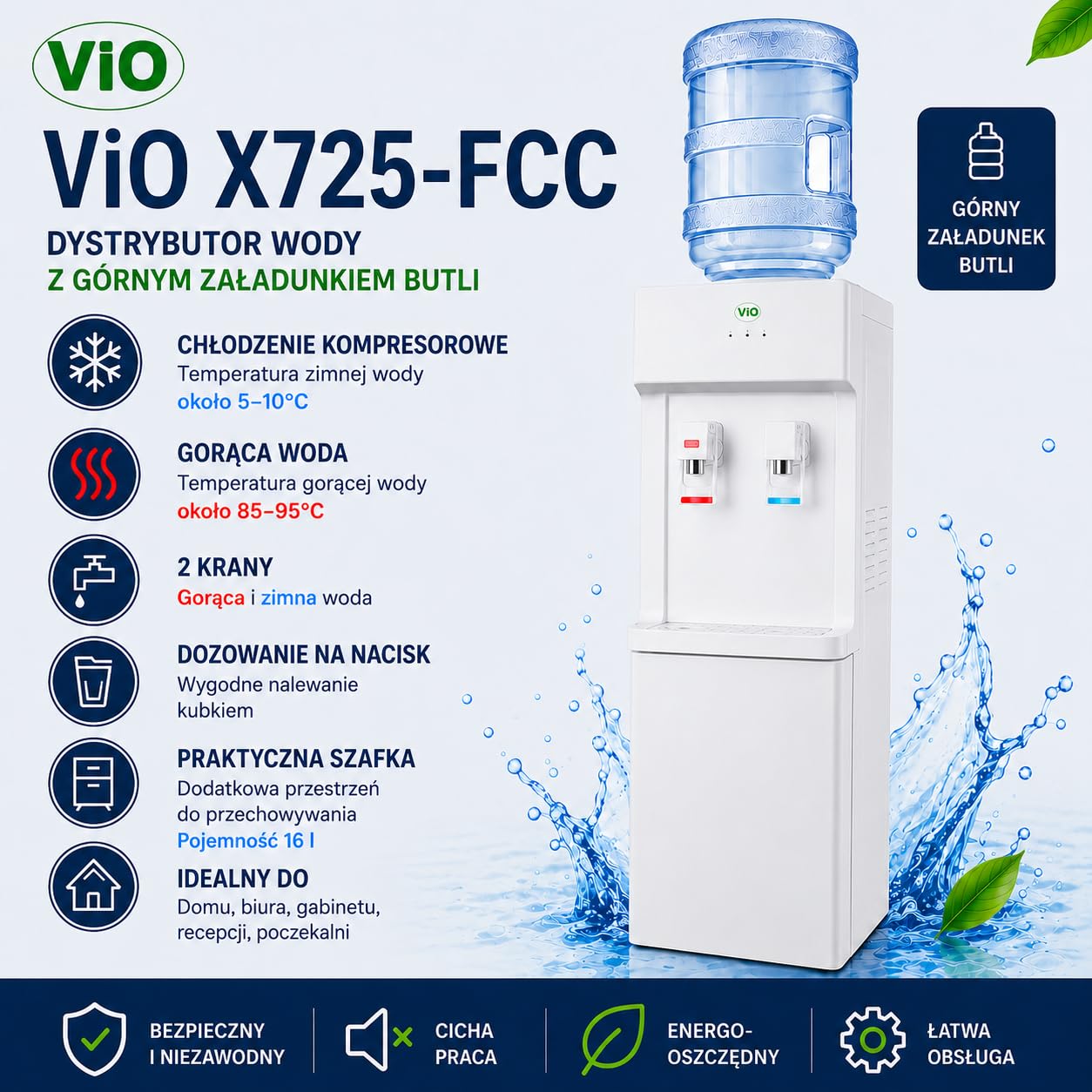 Dystrybutor Wody ViO X725-FCC Biały - Z Chłodzeniem Kompresorowym i Szafką