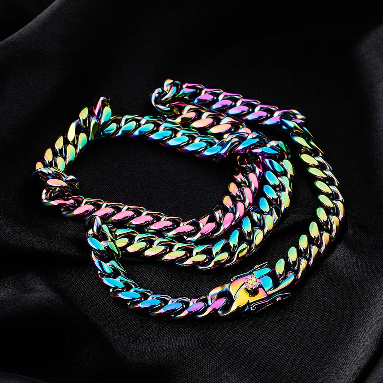 ROWIN&CO Miami Cuban Link Chain for Men Women 15mm Rainbow Stainless Steel Curb Necklace, Hip Hop Jewelry, Durable & Anti-Tarnish Colorful Chain 18"-30" Inch, Pops Gifts For Fathers Boyfriends, Sons - Image 12