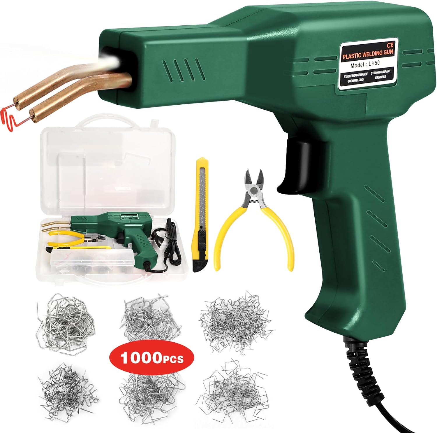 Upgraded 220W Cordless Plastic Welder, 1000PCS Staples, USB Rechargeable Cordless Car Bumper Repair Kit with 5000mAh Battery,Hot Stapler Kit, Plastic Welding Kit, Plastic Repair Kit