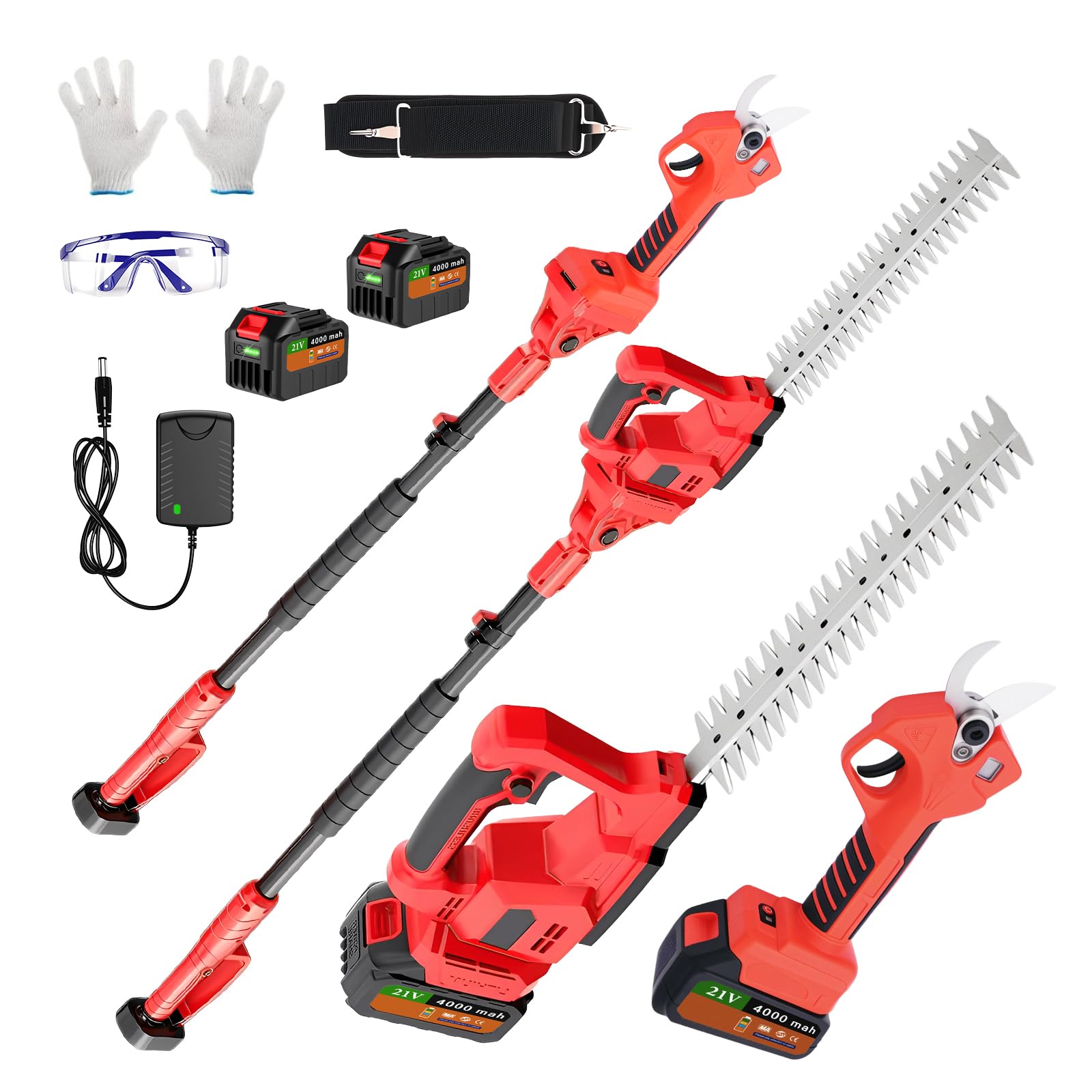 Akku Heckenschere & Astschere Teleskop mit 2x4000mAh Akkus