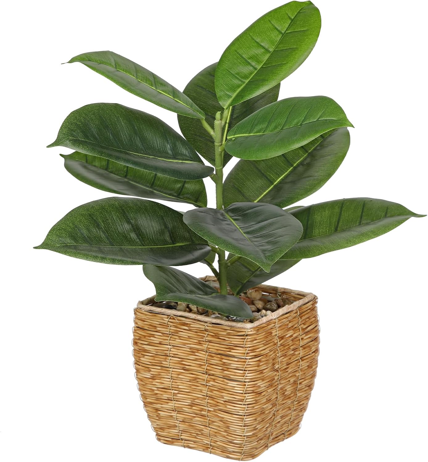 Briful Fake Plants Potted Oak Artificial Plants Indoor Realistic Greenery Faux Plants in Square Plastic Rattan Baskets for Home Decor Farmhouse Office Weddings