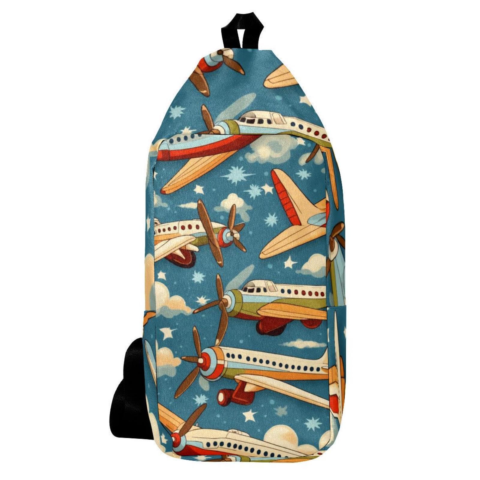 Mochila de hombro tipo bandolera cruzada con estampado clásico de aviones vintage 6