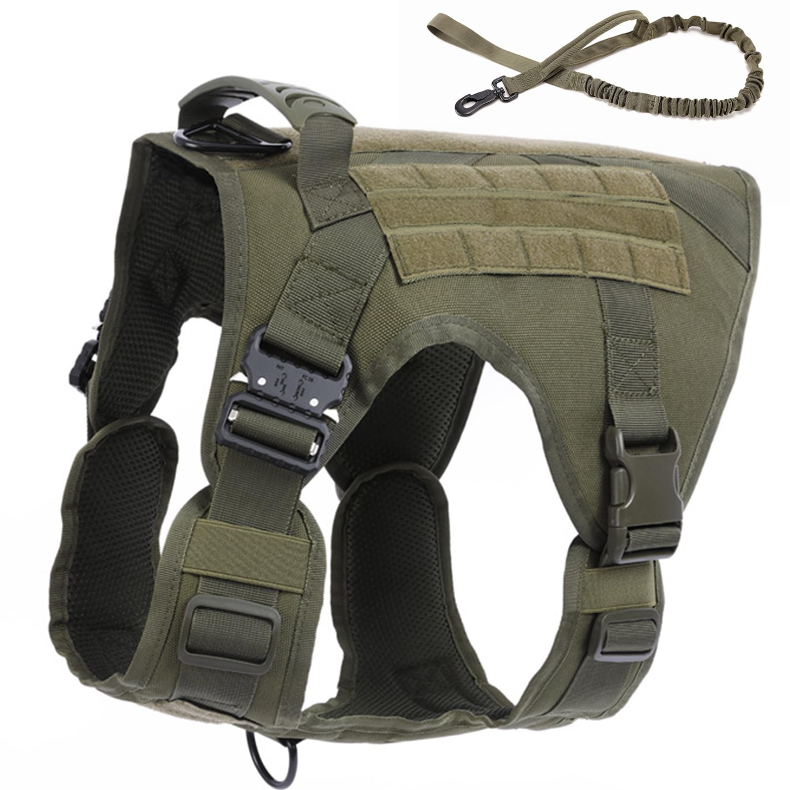 Arnes Táctico Perro Grande Arnes Antitirones Militar Malla Transpirable Chaleco para Adiestramiento con Anillos Ajustables con Técnica Molle para Adiestrar, Caminar, Cazar,Verde,Medium