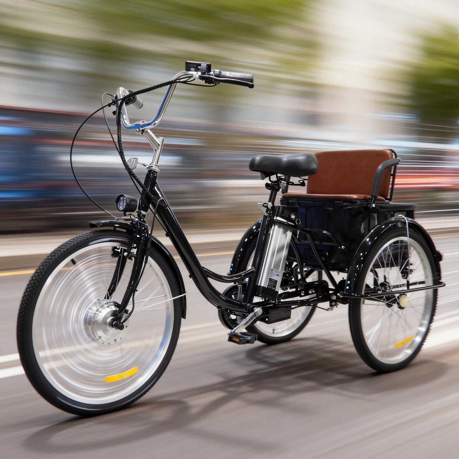 Elektrische Dreirad E-Trike 24 Zoll 3-Rad-Elektrodreirad 36V 13Ah E-Bike mit Gepäckkorb/Sitz hinten für Männer, Frauen, ältere Menschen