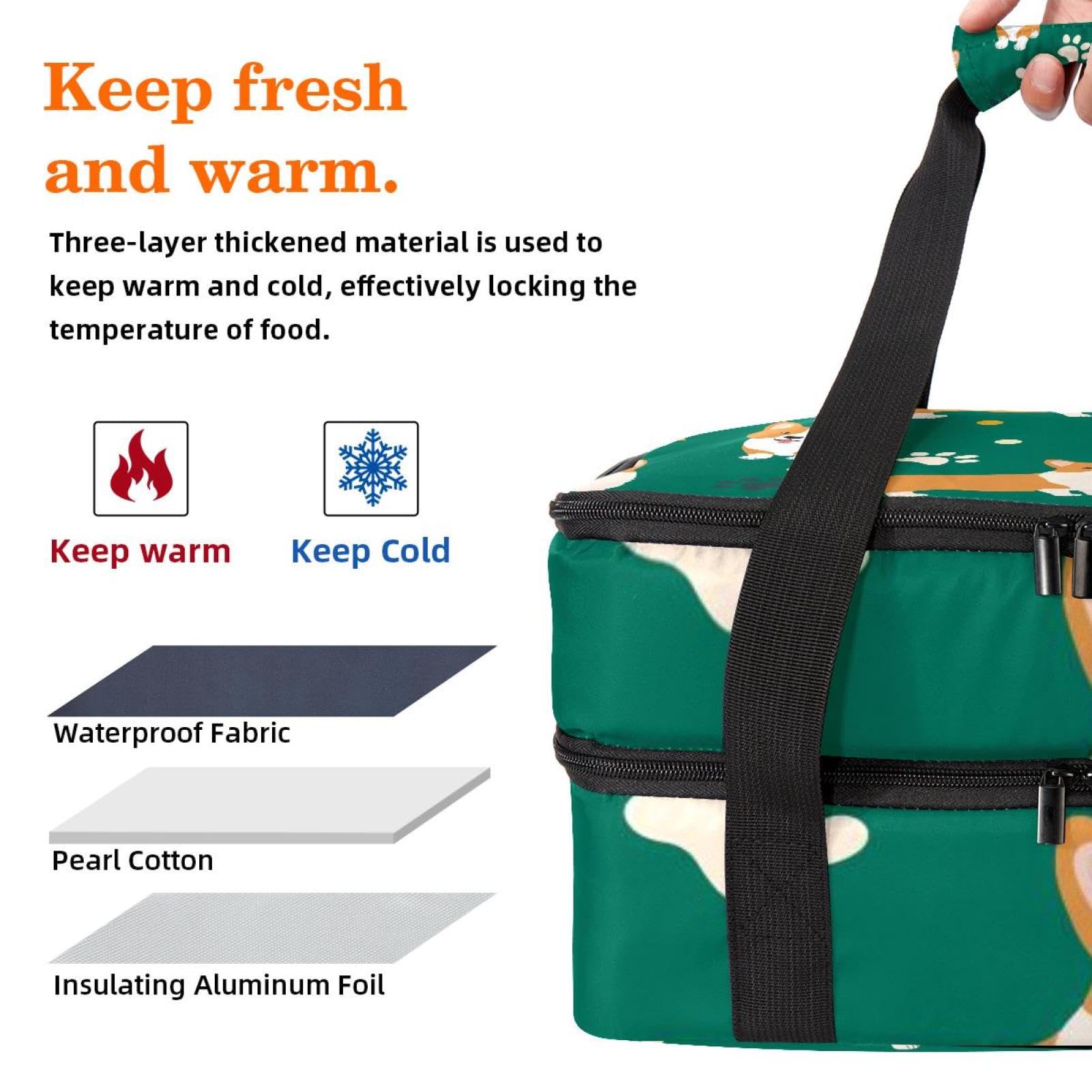 Grand sac à déjeuner isotherme pour homme et femme, double couche, étanche, étanche, réutilisable, sac fourre-tout pour le travail, l'école, le pique-nique, la plage, le camping, les voyages, motif