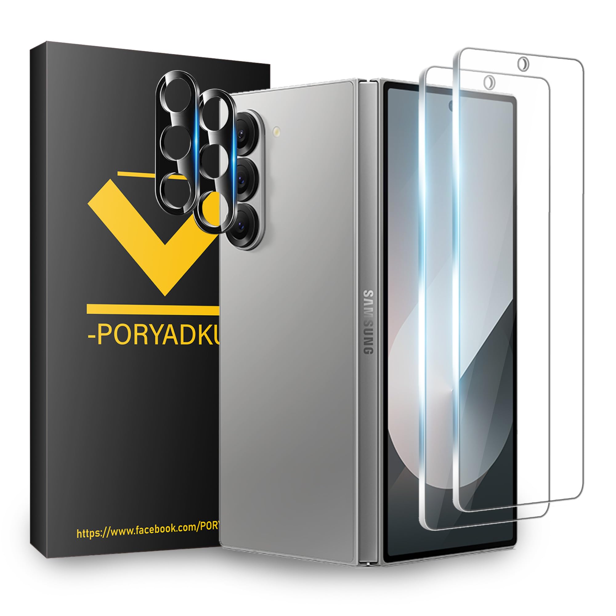 Tempered Glass For Galaxy Z Fold 6 5G Screen Protector 2 Pcs [6.9 Inch]+ Transparent HD Camera Lens Protector 2 Pack, 9H hardness, Ultrasonic Fingerprint Support, HD Clear, For Galaxy Z Fold 6