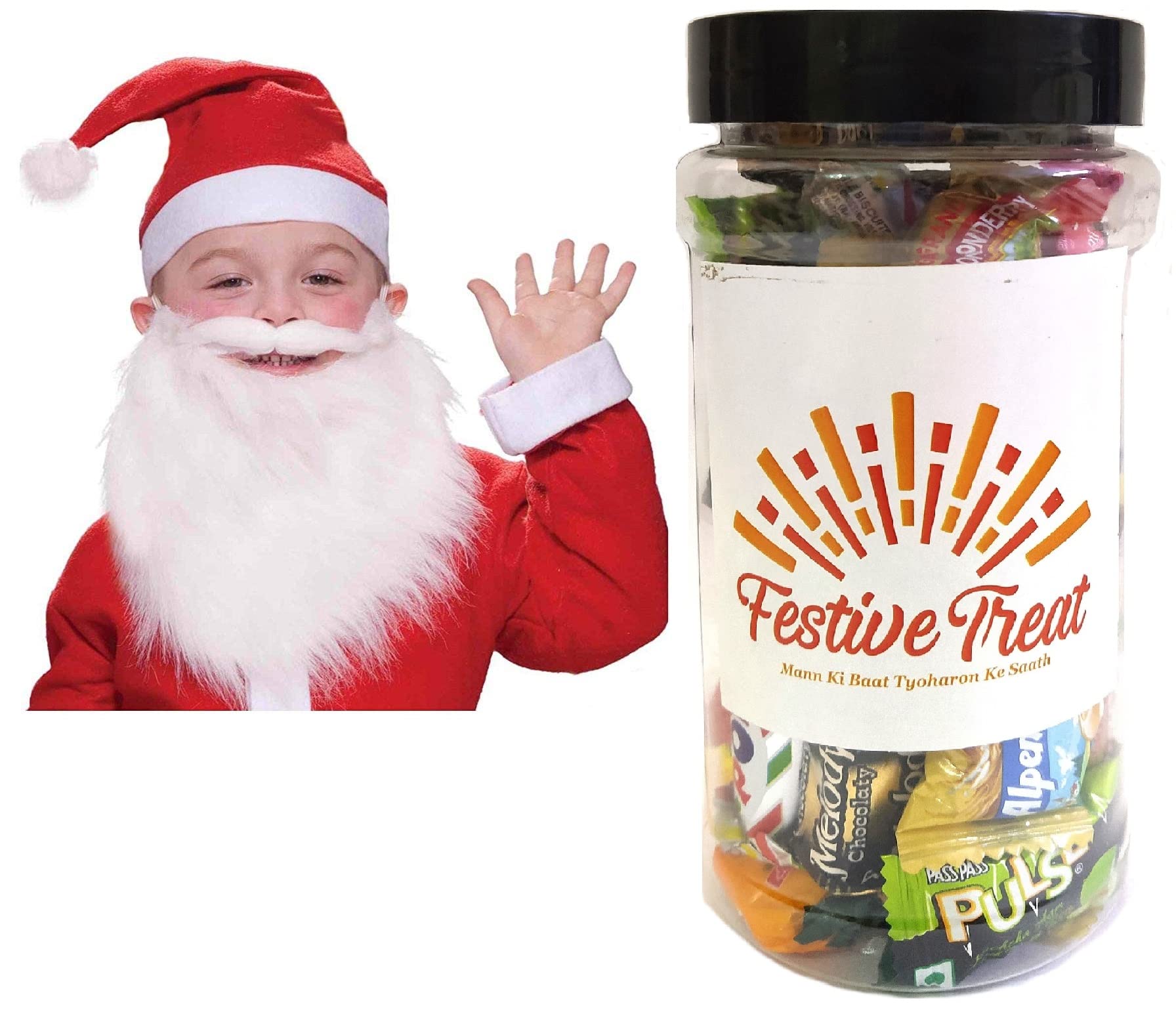 Christmas Gifts for Kids - 1 Santa Soft Beard with Festive Candy Jar for Xmas with Candies & Personal Message-image-8