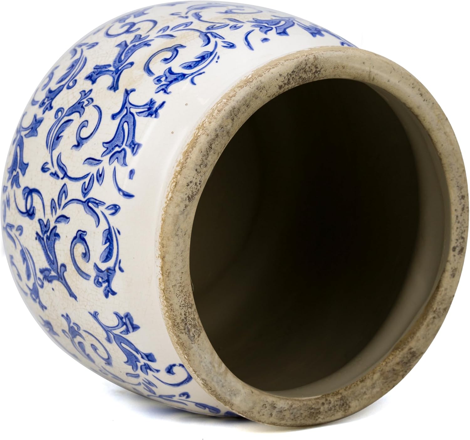 Dosayes Large Ceramic Pot for Planters, Ice Crack Glazed Flower Pot with Drainage Holes,5.91inch Vintage Planters for Indoor and Outdoor (Blue)