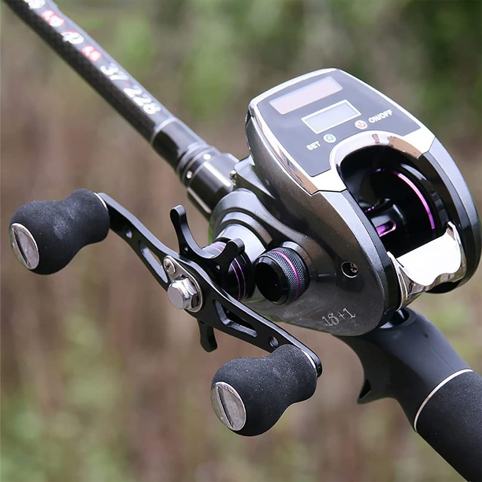 Mini Carrete Pesca Giratorio, Carrete Pesca Eléctrico Pantalla Digital, Rodamiento: Eje 18+1/Ajuste Freno Magnético 9 Velocidades/relación Velocidad: 8.0:1, para Pesca En Balsa/Pesca En Hielo
