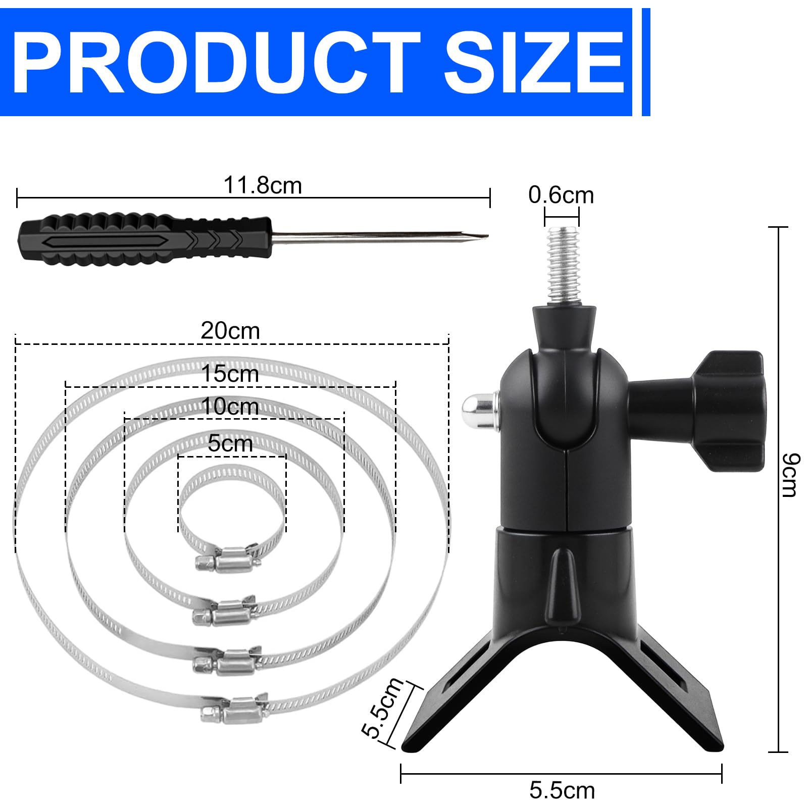 Support pour Eufycam 2 2C 2C Pro 3 3C 1 E Arlo Ultra 2 Pro 2 3 4 Reolink Aosu et autres avec Trou de Vis 1/4" Réglable Support avec 4 Boucles pour Caméra Eufy Montage sur Poteau Extérieur Noir