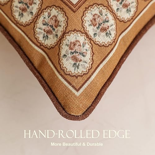 Miniatura 2 de Juego de 2 fundas de almohada de diseño floral vintage para sofá, fundas de almohada de lino marrón con patrón de pájaros y rosas, cojín cuadrado