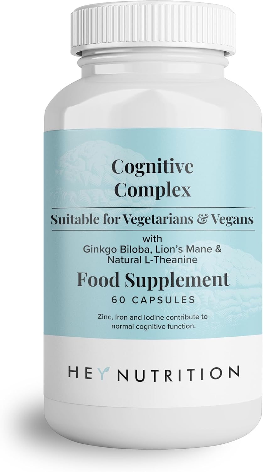 Hey Nutrition Cognitive Complex Supplement – Ginkgo Biloba, Lion’s Mane & Natural L-Theanine – Supports Mental Performance, Memory, and Psychological Function – UK Manufactured – 60 Vegan Capsules