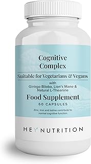 Hey Nutrition Cognitive Complex Supplement - Ginkgo Biloba, Lion’s Mane & Natural L-Theanine - Supports Mental Performance, Memory, and Psychological Function - UK Manufactured - 60 Vegan Capsules