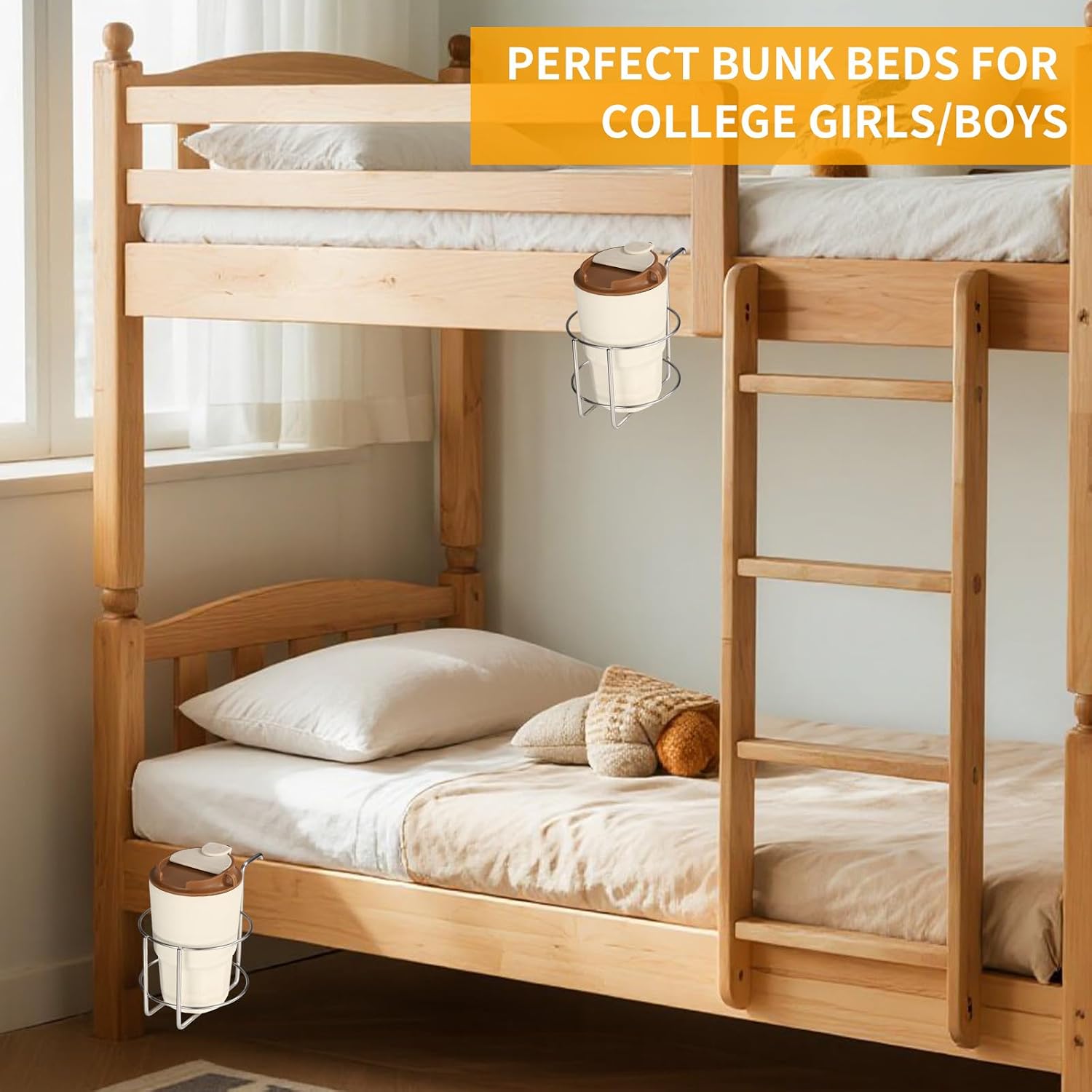 Cup Holder for Bed, 4.4x4.5x5.5in Metal Premium Bedside Cup Holder
