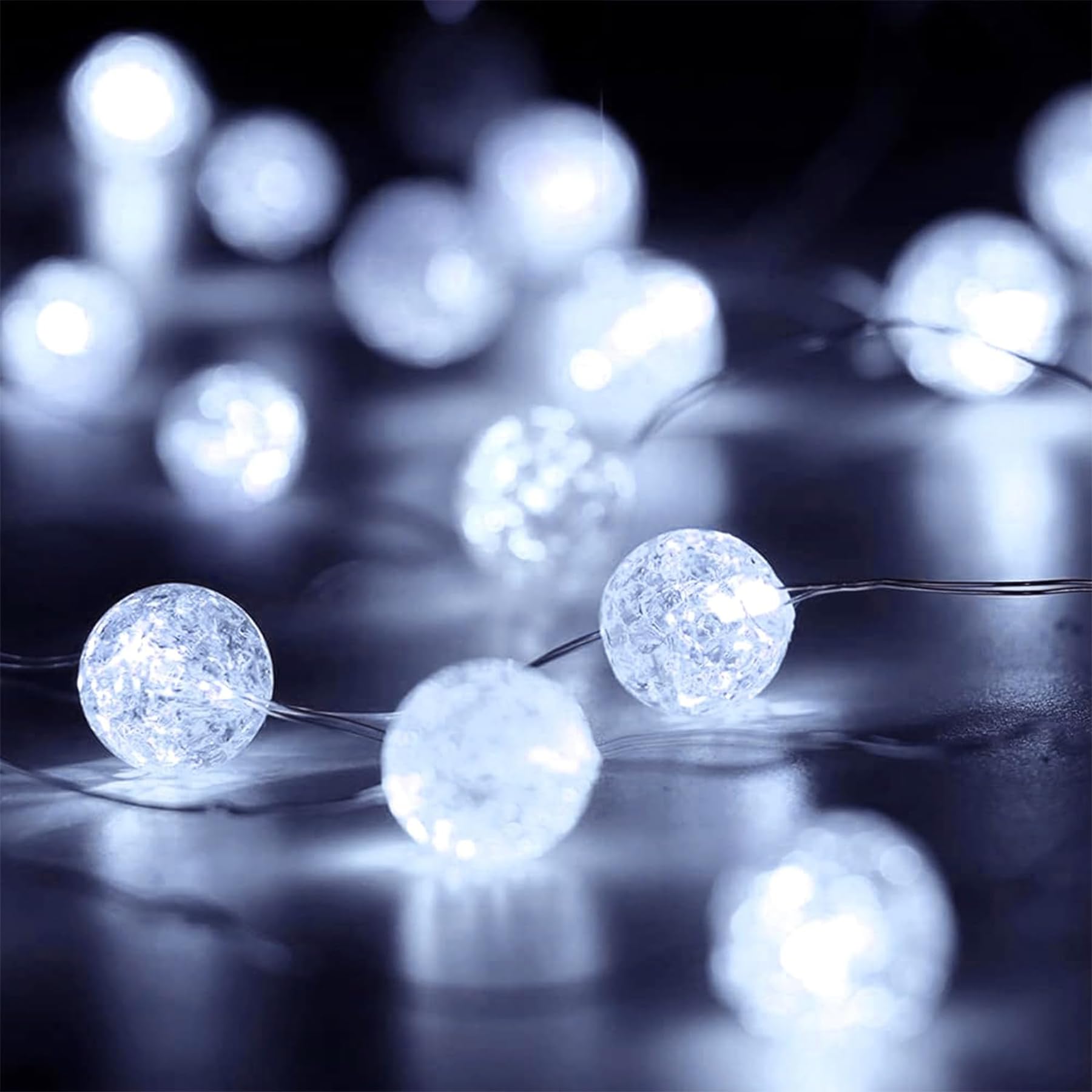 Auzlya Crystal Crackle Balls Fairy Lights, Crystal Balls, 300 cm, 30 LED Fairy Lights, Battery Crackle Ball, White Crystal Balls, for Wedding, Christmas, Halloween, Party Decoration