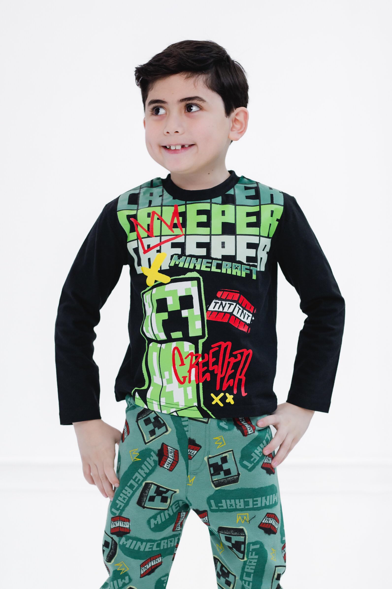Minecraft T-Shirt und Fleece-Jogginghose, Outfit-Set für kleine Kinder bis große Kinder, Größen 32-46-48
