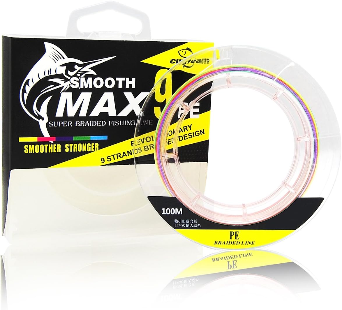 CUSTEAM Braided Fishing Line PE Line Smoothmax 9 Strand Braid Fishing Line 25lb 100m/109yds-for Fishing kayake Freshwater & Saltwater Fish 0.8#
