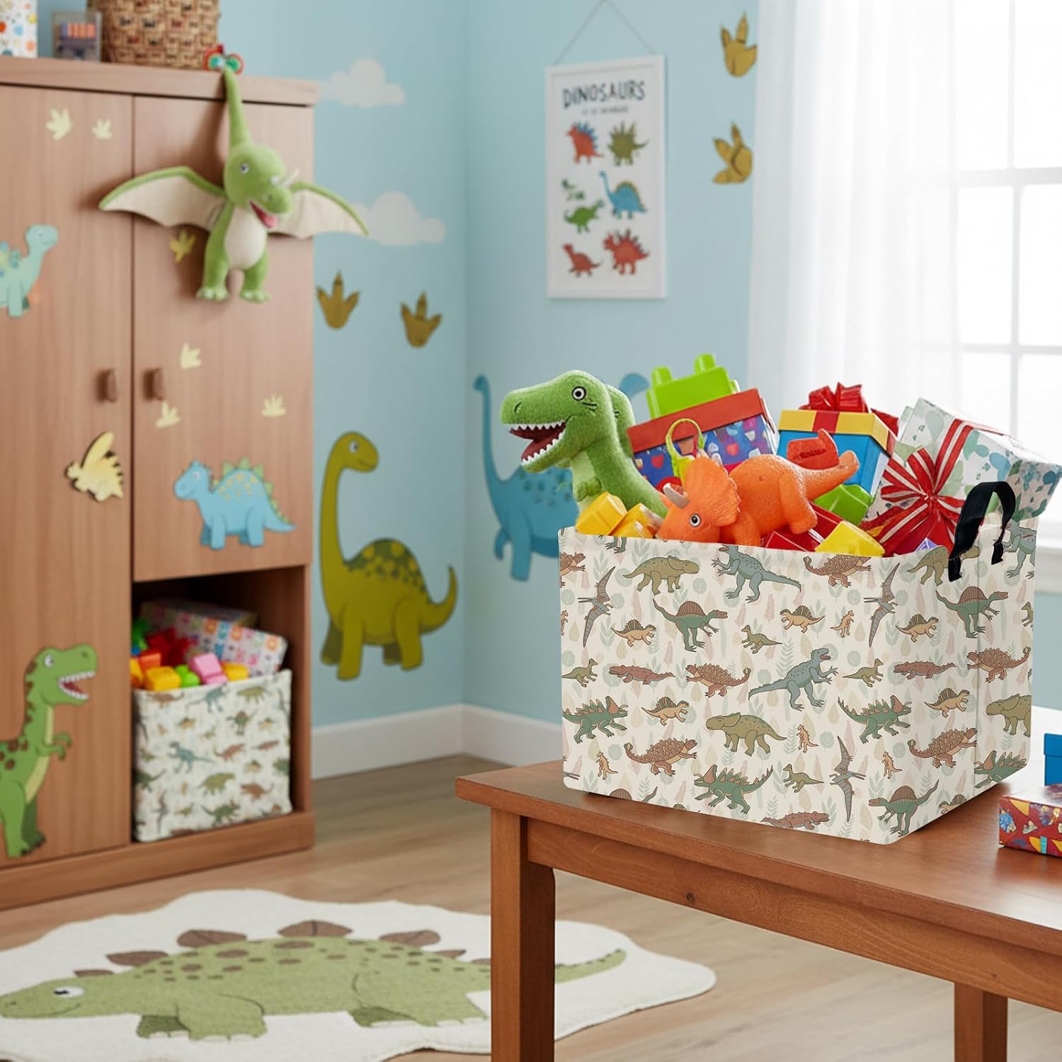 Foldable Dino Toy Basket for Boys & Kids Rectangular (C) image 2