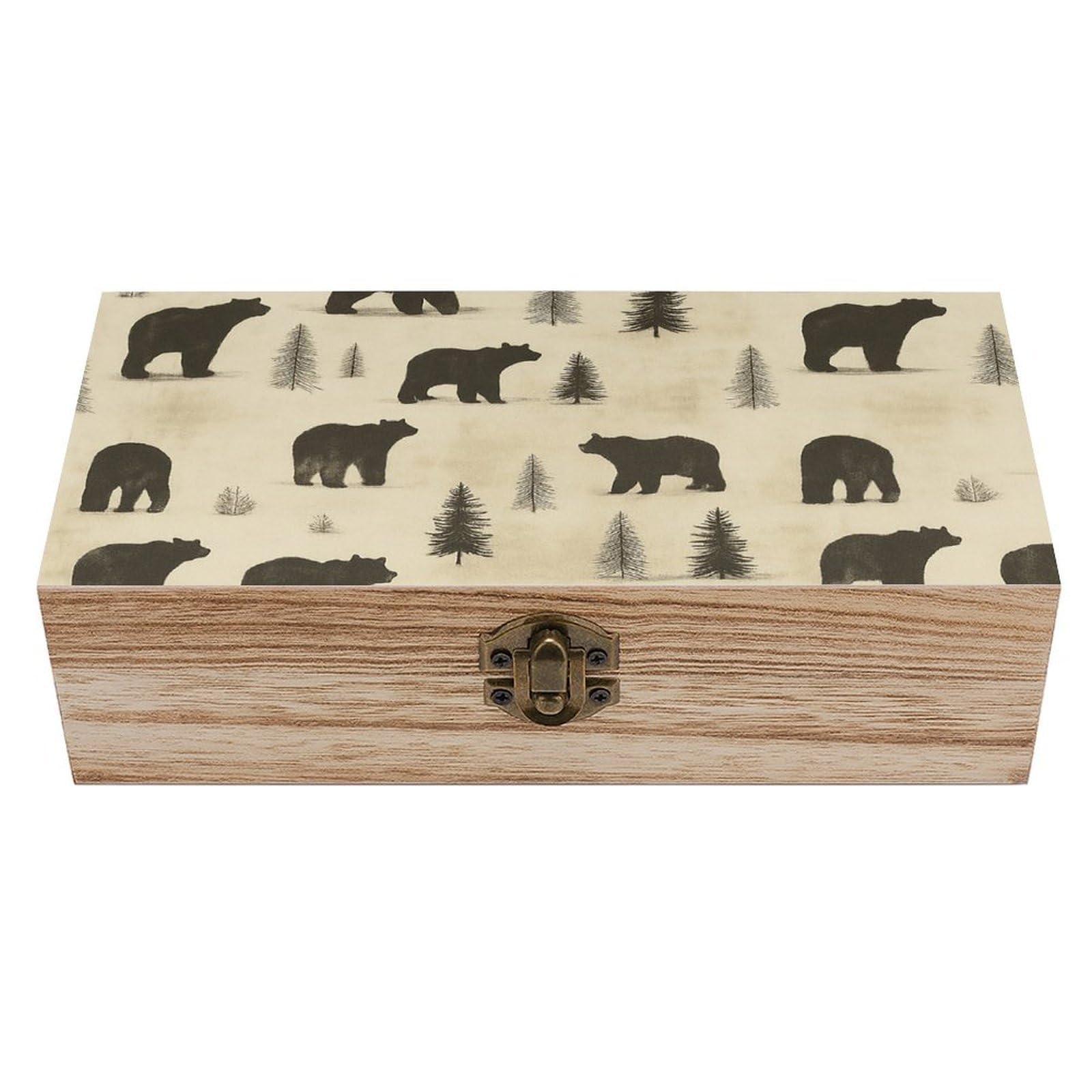 SMAZDFXX Retro Bear And Tree Wooden Storage Box Multipurpose Decorative Box for Jewelry Photo Home Decor