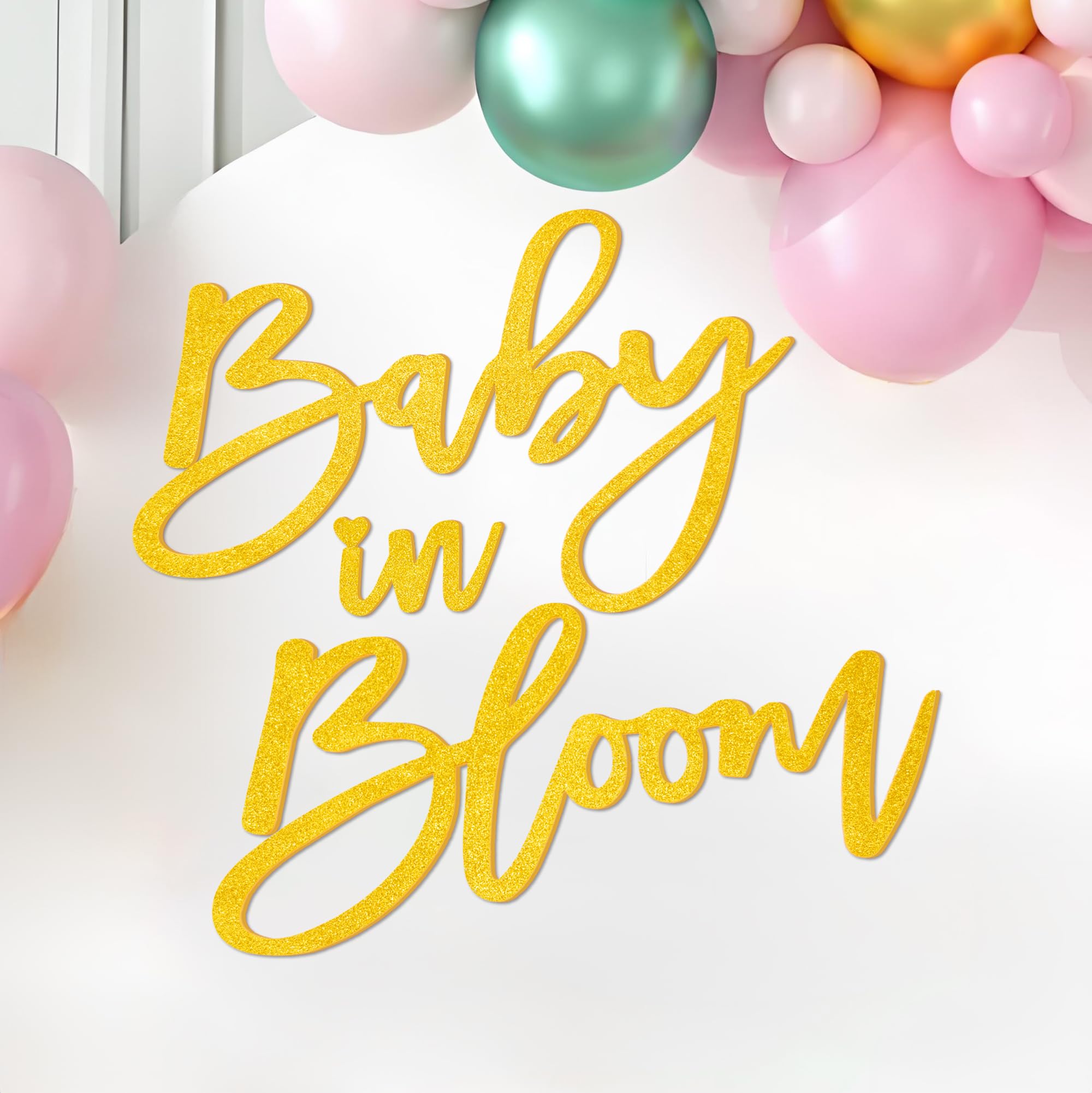 Letrero grande de fieltro EVENFIT "Baby in Bloom" con letras brillantes 3D, arco para baby shower, decoración de pared para fotos de revelación de género, decoración para habitación infantil, dorado brillante