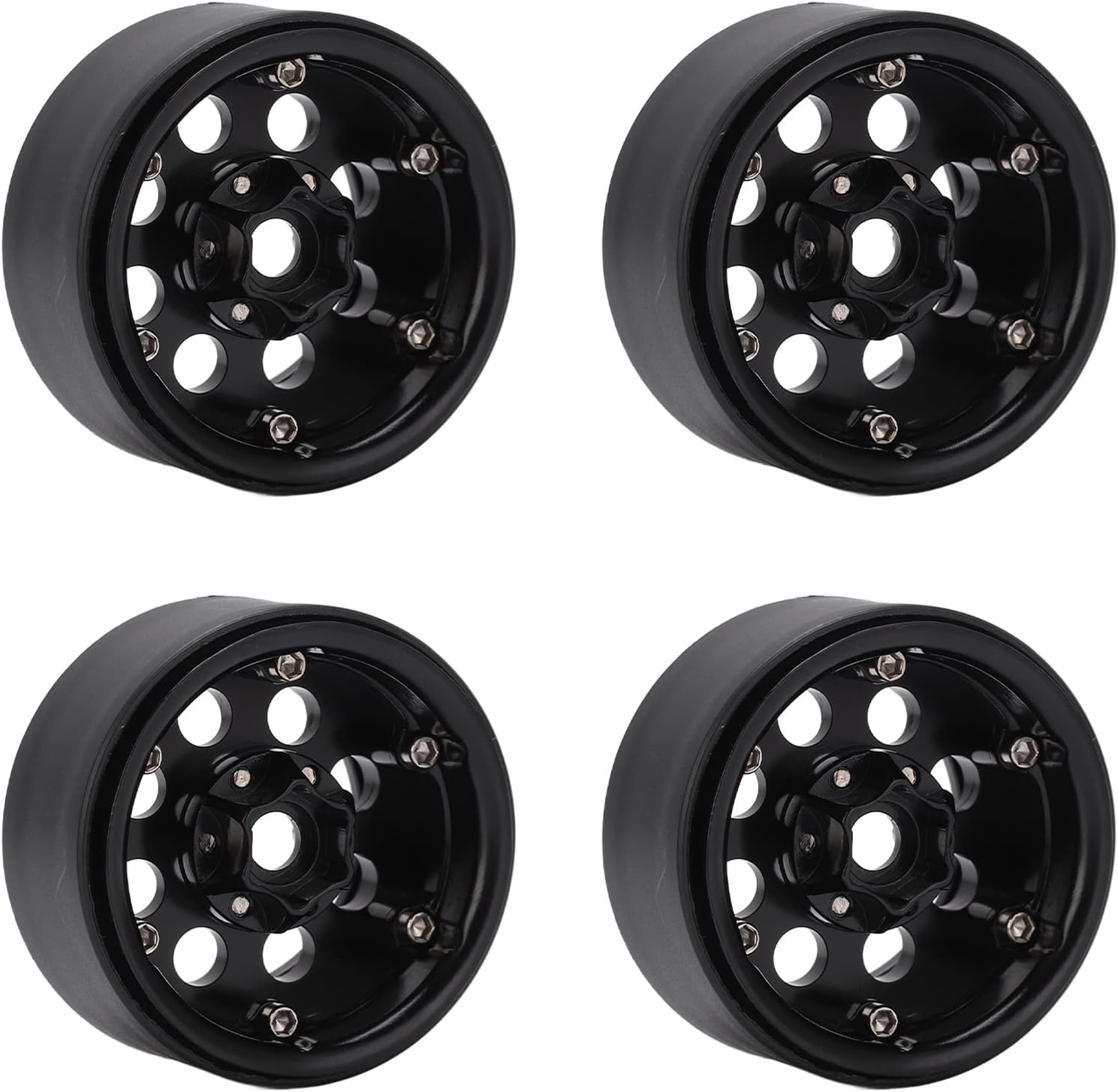 4pcs 1.9 Inch Aluminum Alloy RC Beadlock Wheel Rim Hubs, Upgrade Parts for Axial SCX10 90046, SCX10 II, SCX10 III AXI03007, Redcat D90 1/10 RC Car, Enhance Stability and (Black)