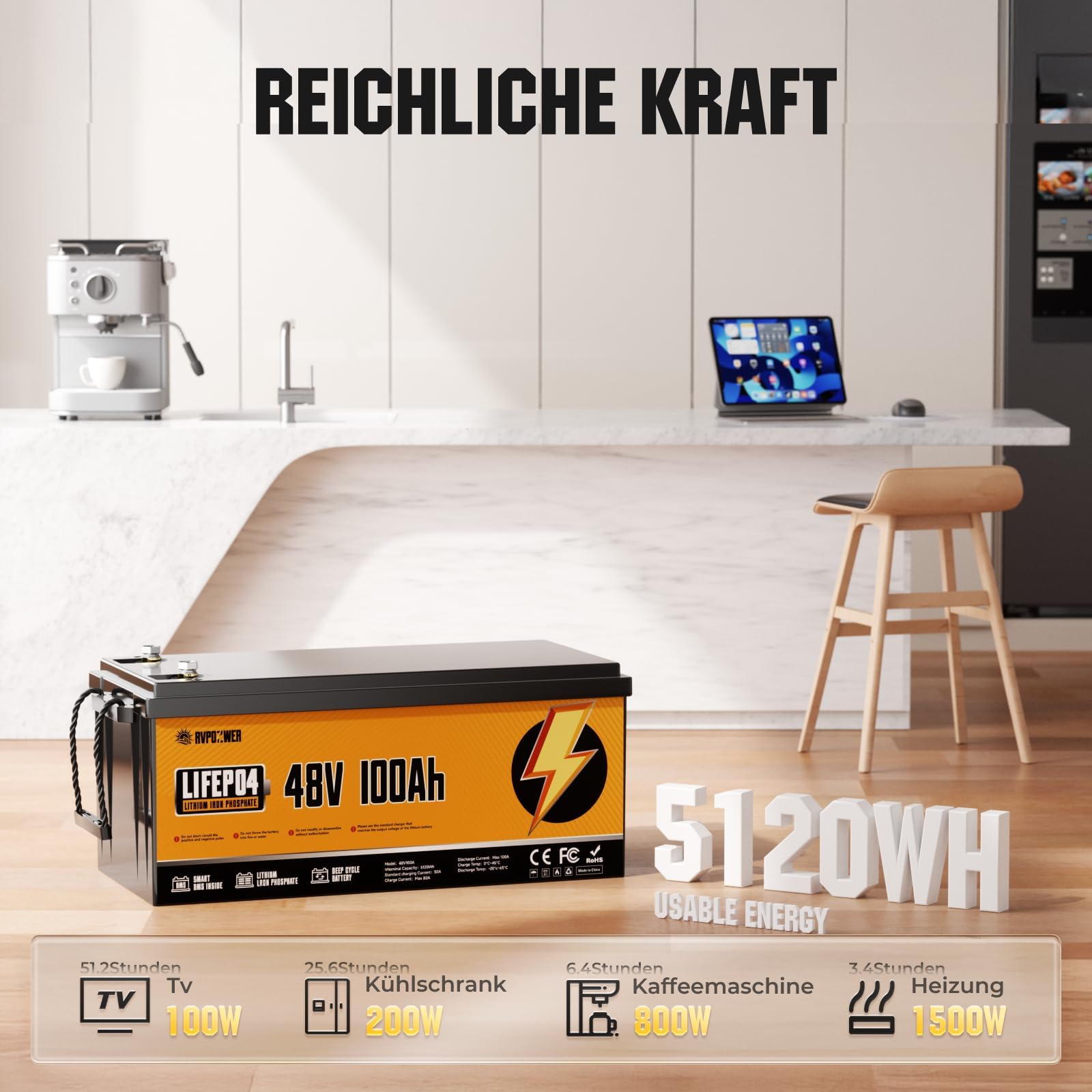 48V 200Ah LiFePO4 Batterie, 10.24kWh Solarspeicher System(2er Set)