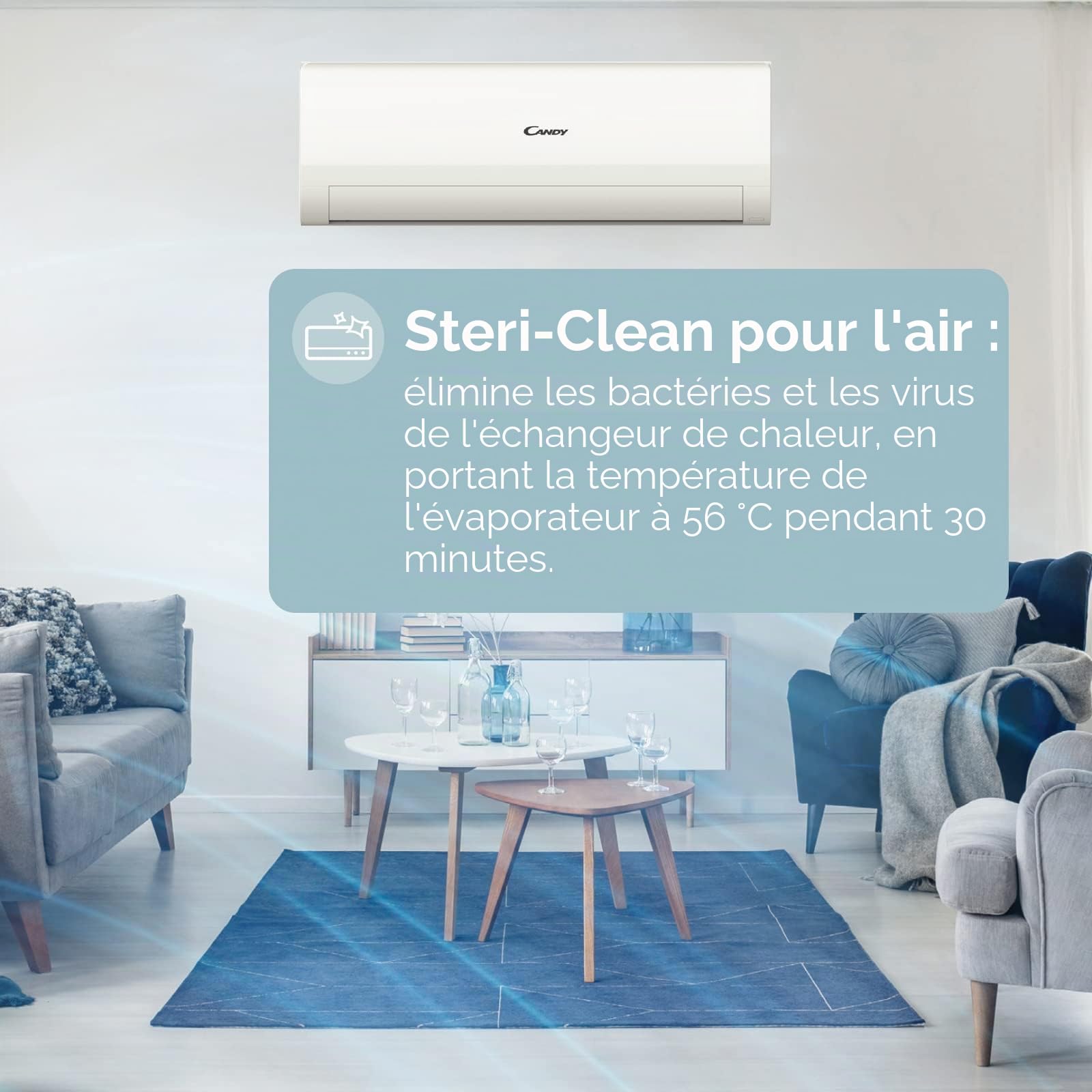 Candy, Climatiseur Smart Line Air 18000 Btu, 28 dBA, pompe à chaleur, déshumidificateur, Steri-Clean 56°, Self-Clean