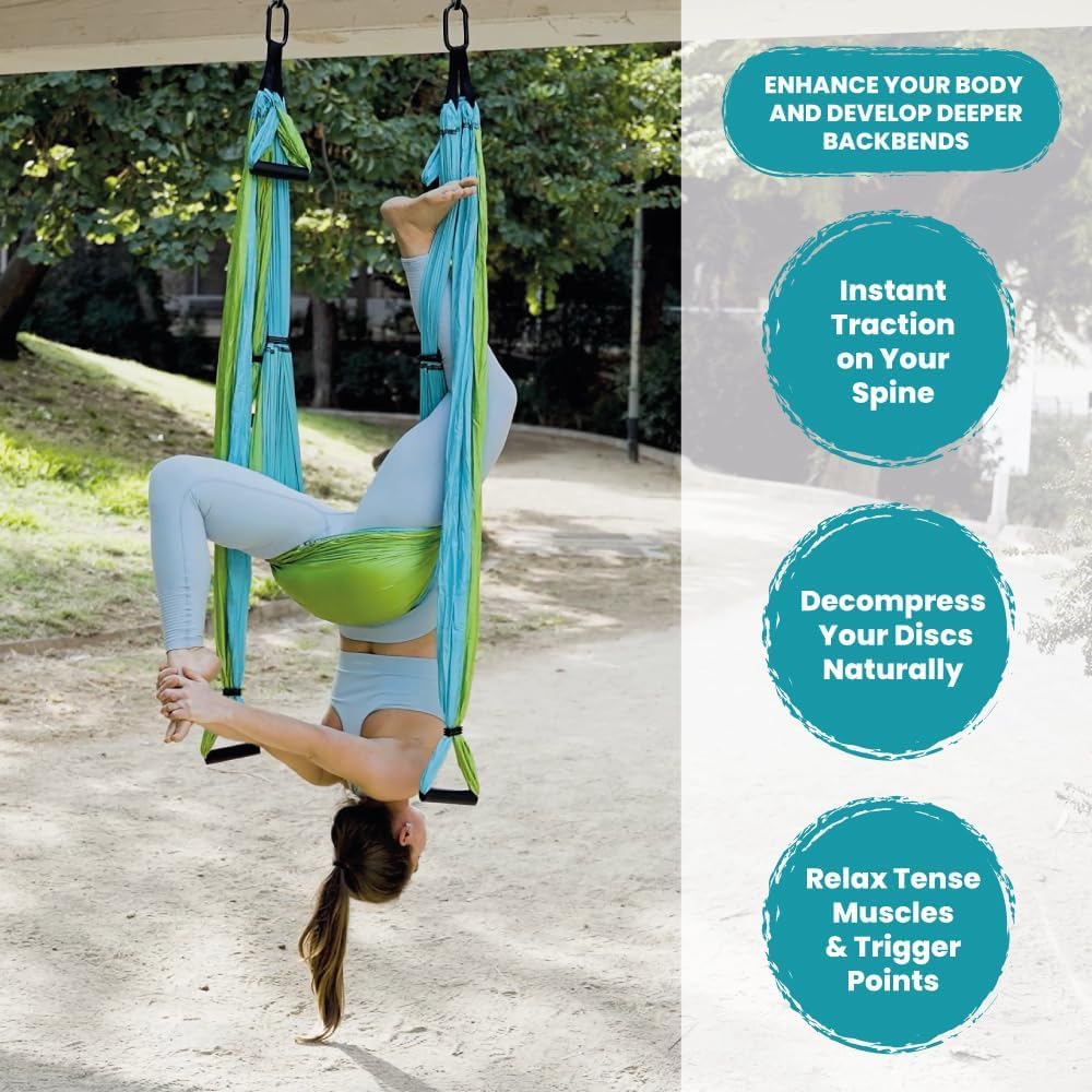 Yoga Aérien Kit, Hamac de Yoga Aérien, Hamac de Balançoire d'inversion Anti-gravité, avec Sangles d'extension et Accessoires de Montage, pour la Rééducation Pilates Fitness