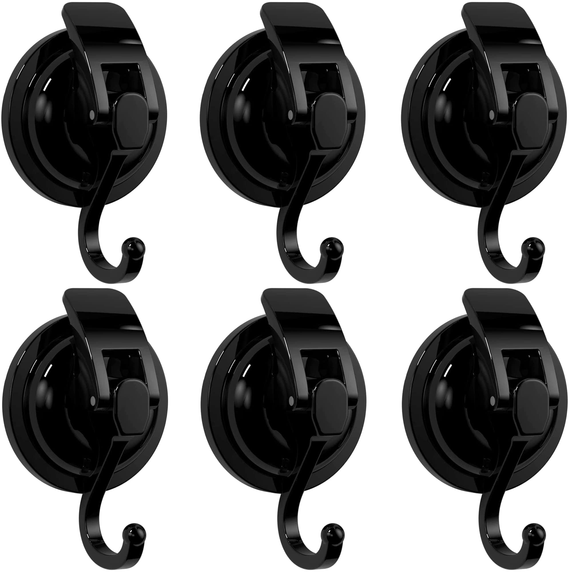 Heavy Duty Vacuum Suction Cup Hooks, Matte Black Plated Polished Super Suction for Kitchen Bathroom, 6 Pack