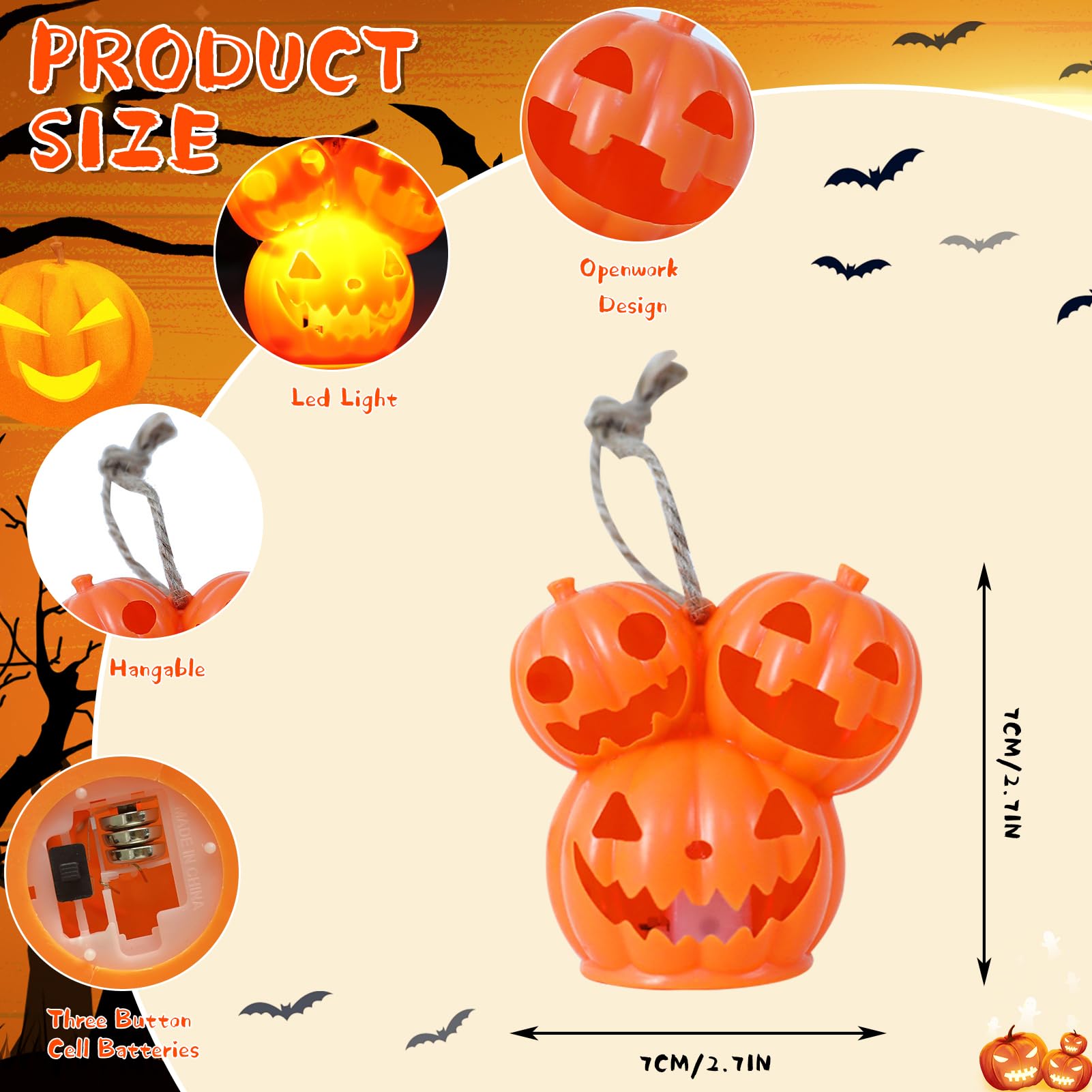 3PCS Herbstdeko Kürbis Mit LED Licht - Beleuchtete Halloween Deko