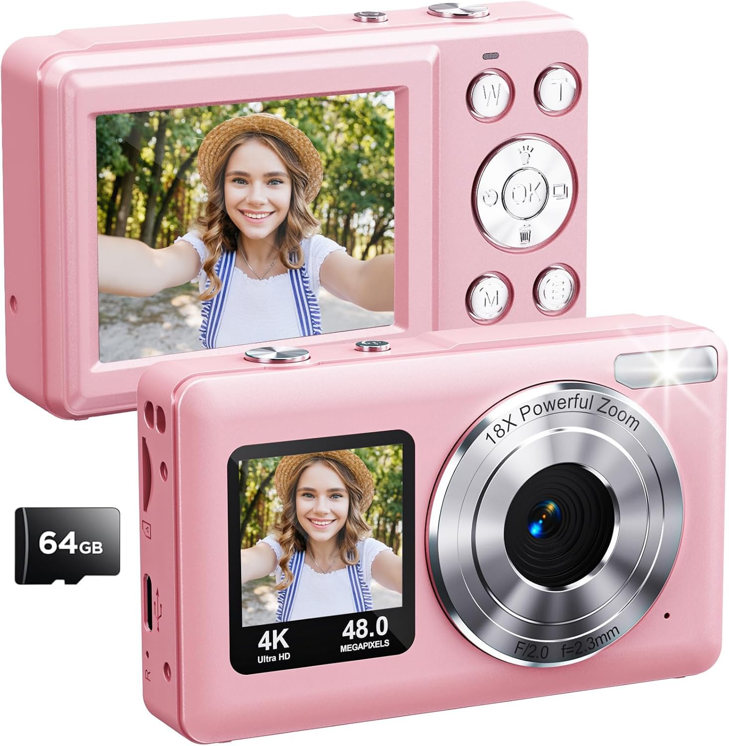 Cámara Digital UCMDA Con Doble Pantalla (trasera 2.4'' Y Frontal 1.3'') | 4K UHD Y 48 MP Con Autoenfoque | Zoom 18x E Incluye Tarjeta De 64 GB | Perfecta Para Niños Y Vlogs