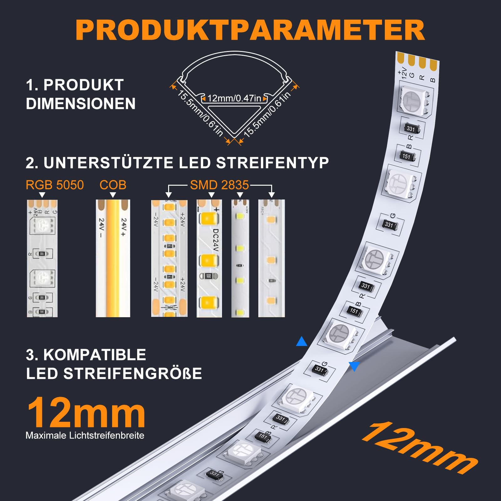 Chesbung LED Aluminium Profil für 12mm Led Streifen, 6X1m Stripes Schiene Strip Aluprofil V Form Alu Profil Leiste Kanal with Milchig Weißer Abdeckung, Stripe Diffusor mit 45 Grad Eckverbindern