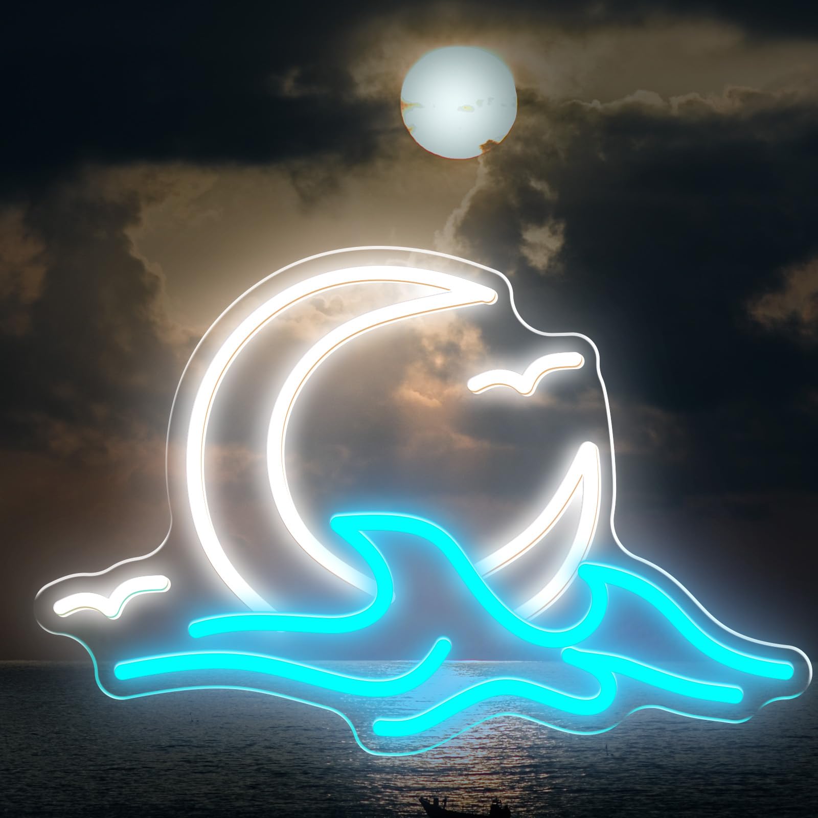 Moon Wave Neon Signs for Wall Decor, LED Neon Lights for Bedroom Dimmable Sunrise Sunset Night Lights Gifts for Boy Kids Men Cave Home Bar Moonrise Art Sign 15.7"x10.3"