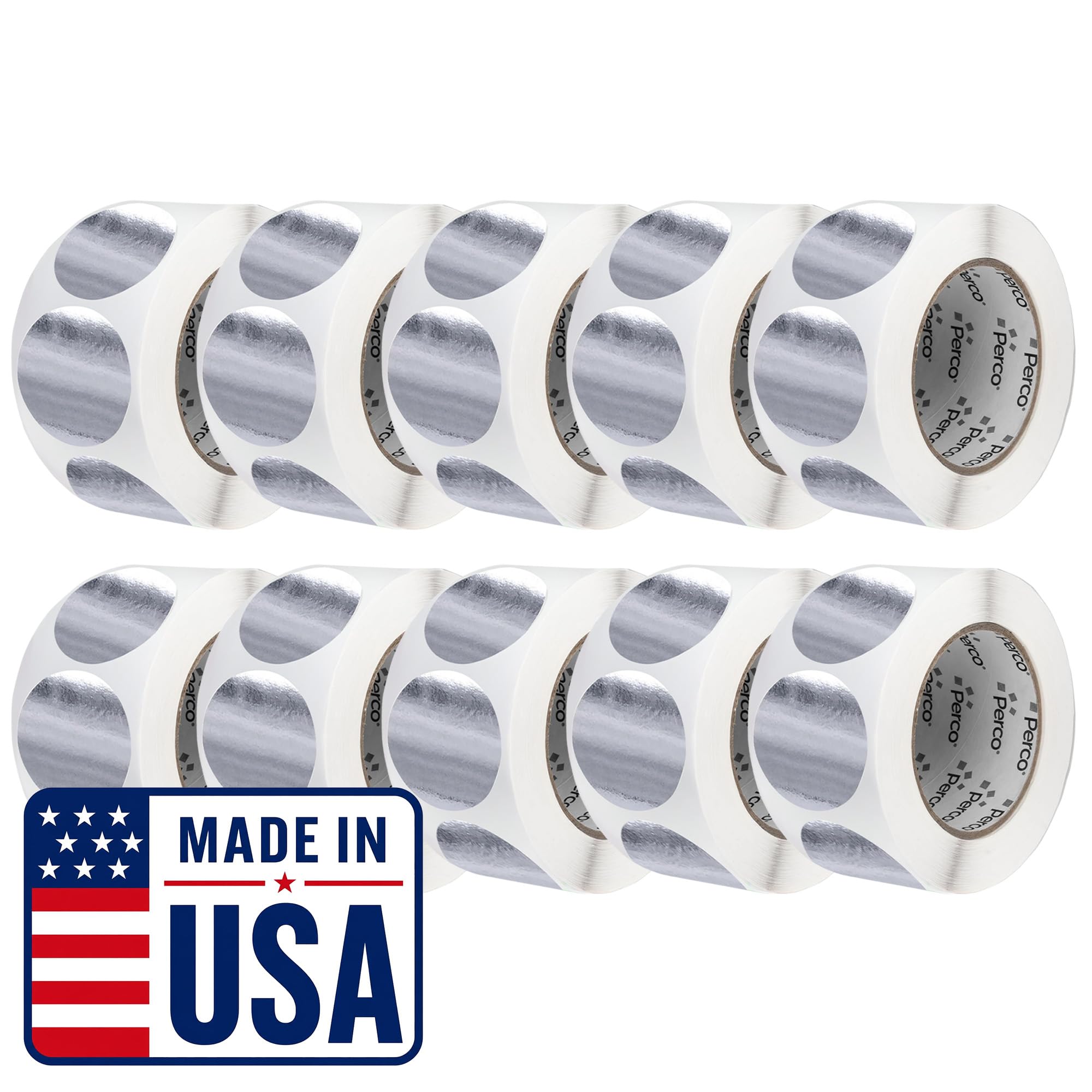 Perco Metallic Silver Perforated Round Circle Dot Sticker 3-Inch Labels — 10 Rolls, 5,000 Stickers - Asset Tags, Tech Labels &amp; Modern Product Identification - Made in USA