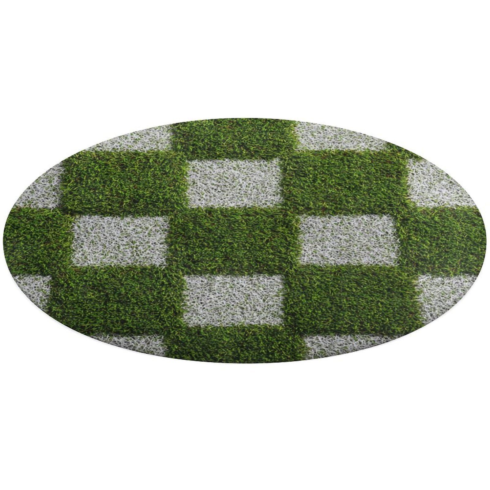 Grand tapis rond moderne motif carreaux blancs 90 cm antidérapant salon chambre