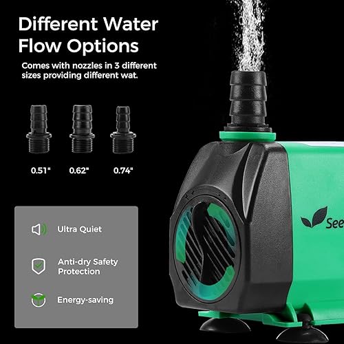 Miniatura 6 de Seedfactor Bomba de acuario de 800 GPH (3000 LH, 24 W), bomba de agua ultra silenciosa con elevación de 10 pies de alto, bomba de fuente con cable