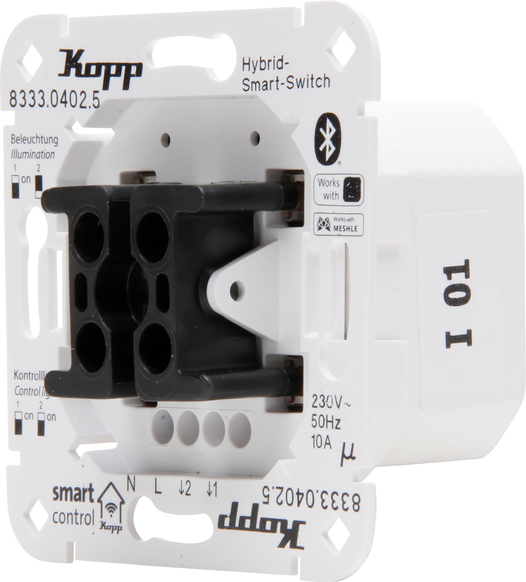 Kopp Smart Control 833304025 Interrupteur intelligent hybride 2 canaux 4 fils avec prise à bascule pour Kopp et différents fabricants d'interrupteurs, Smart Home, Amazon Alexa, Google Home