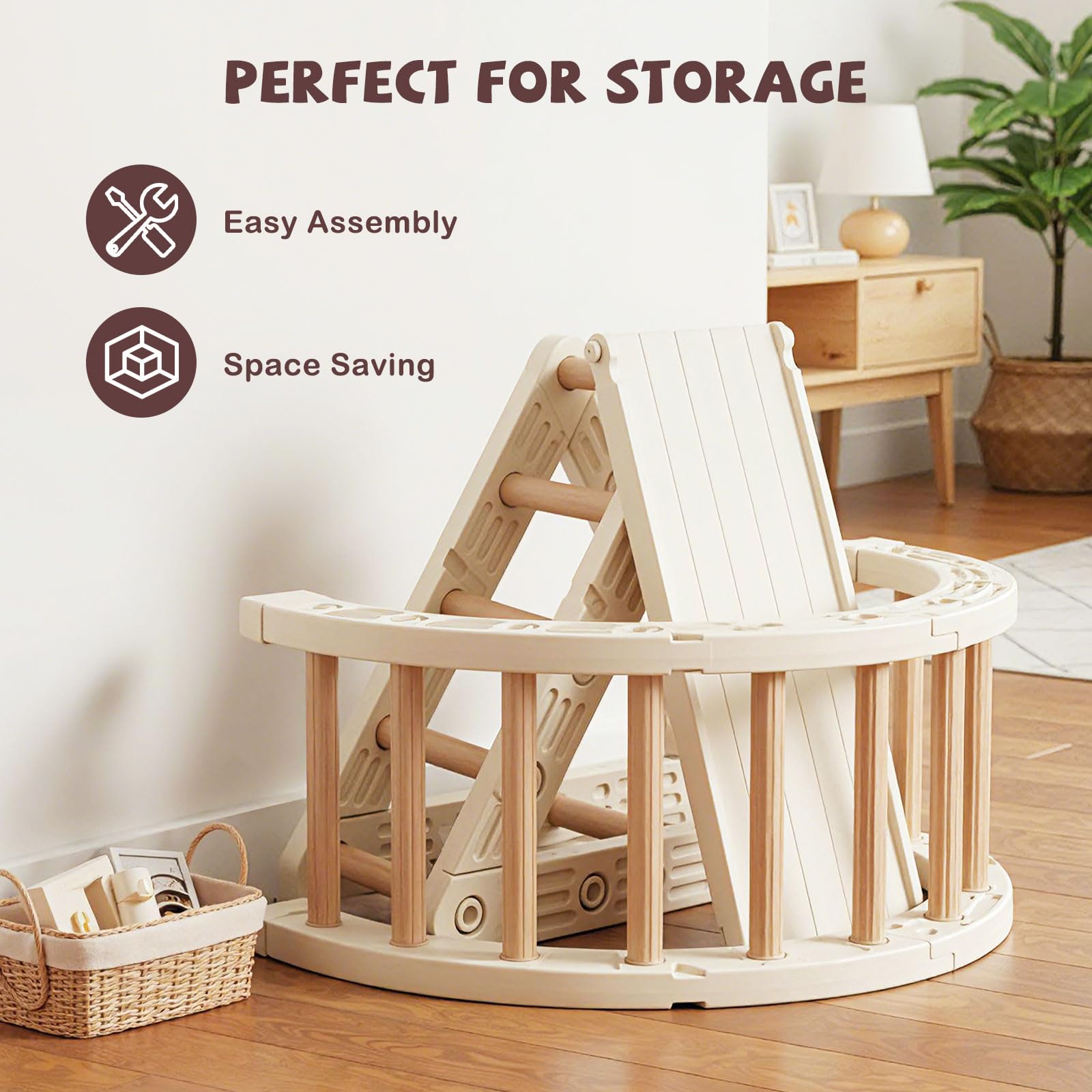 FANTASK Montessori - Set da arrampicata 5 in 1, con scivolo e triangolo in legno, giocattolo da arrampicata con rampa bifacciale, giocattolo per bambini dai 3 ai 6 anni
