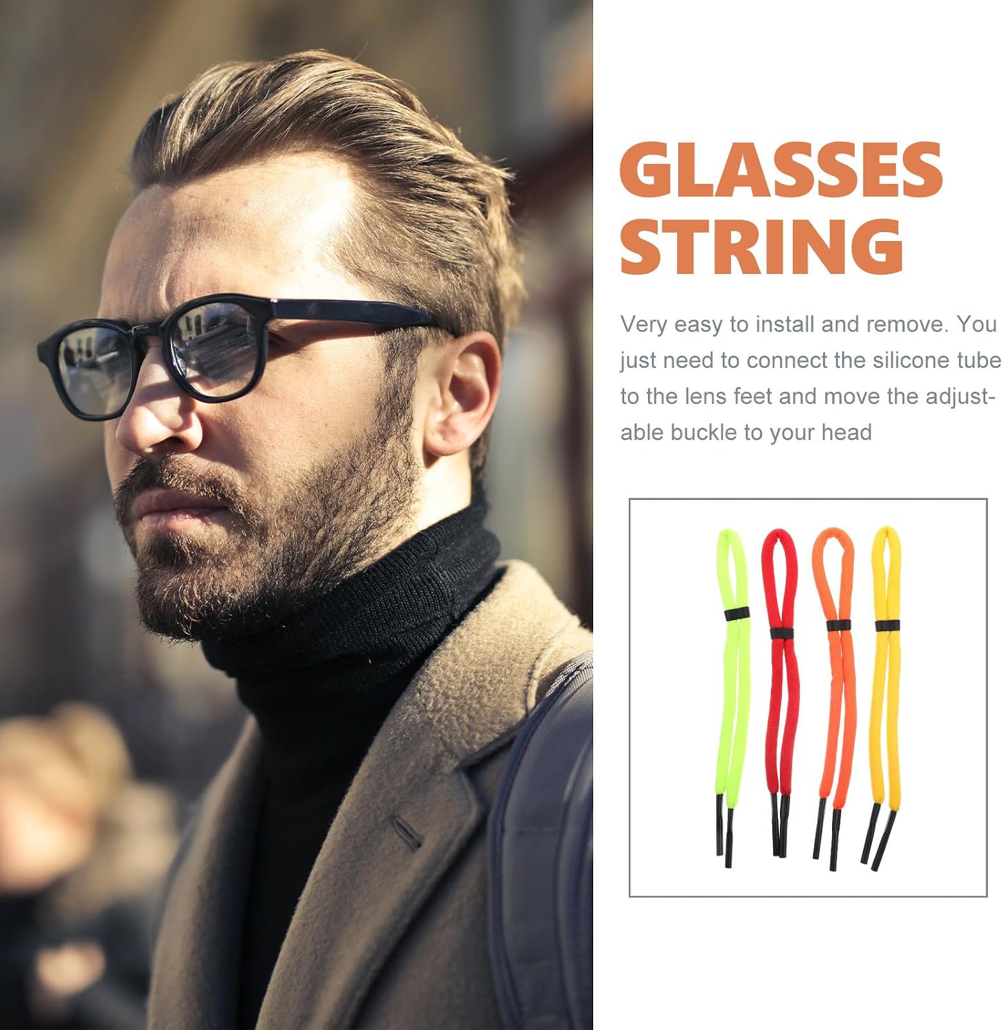 4pcs Foam Glasses Strap Eyewear Retainer Cord Adjustable Sunglasses Strap for Adults Sports Safety Eye Protection