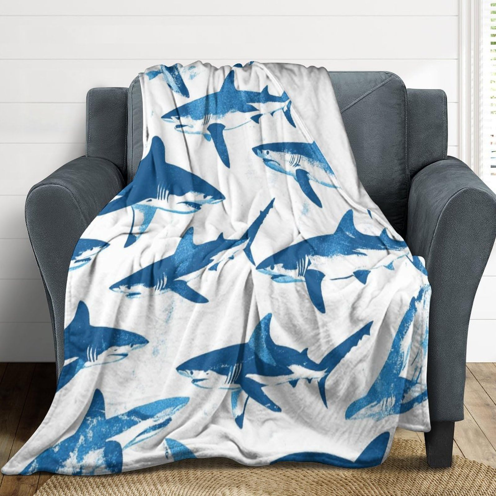 Couverture requin flanelle anti-froid plaid chaud pour pieds frileux sur canapé