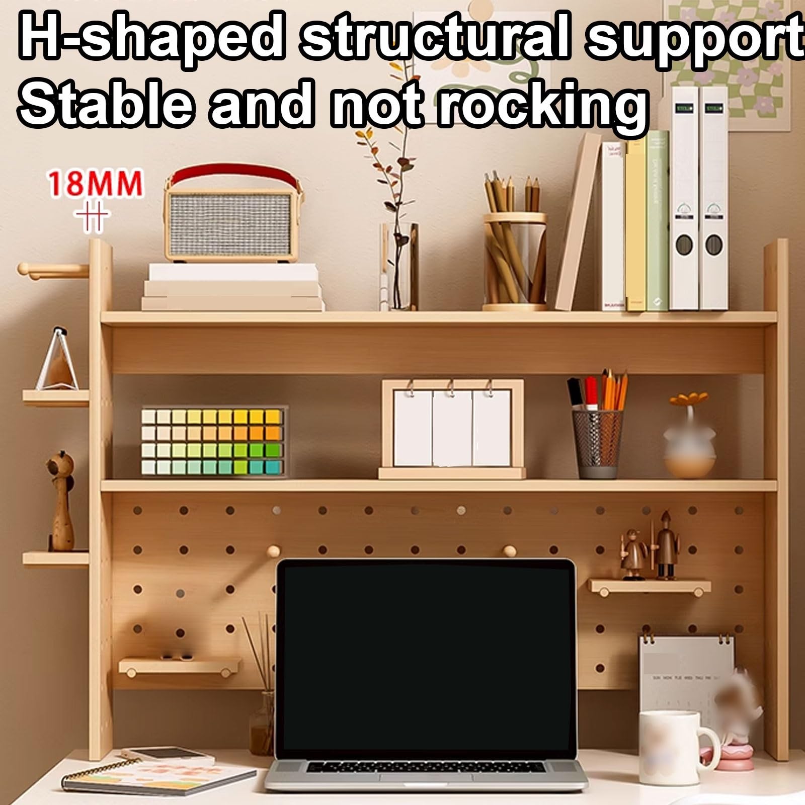 Schreibtischregal Holz Hergestellt Aus Hausgemachten Brettern Büro-Schreibtisch-Aufbewahrungsregal, Bücherregal Aus Holz (Weiß + Holz) (Color : Log, Size : 115 * 98cm)