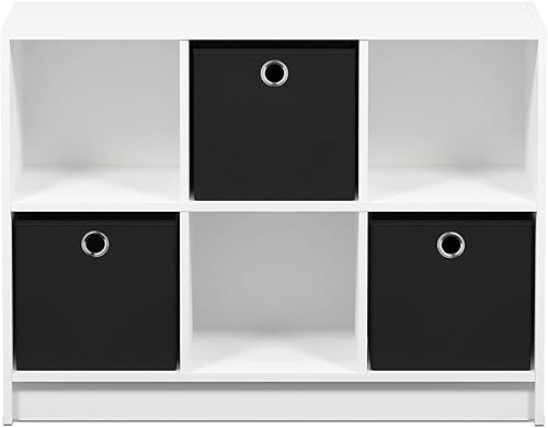 Miniatura 6 de Furinno Basic - Organizador de estantería de 3x2 cubos con contenedores, color blanco/negro Blanco/Negro,Americano/Marrón Medio,Cereza