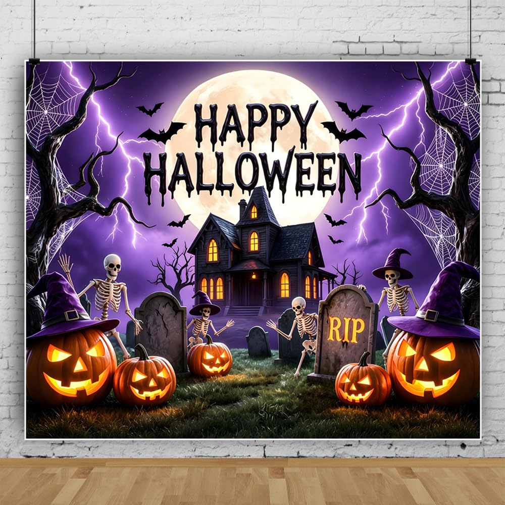 3,6 x 2,5 m tło do zdjęć Halloween narysowany nawiedzony dwór straszny nietoperz nocne niebo fioletowe tło zdjęcie baner dekoracja imprezowa akcesoria fotograficzne