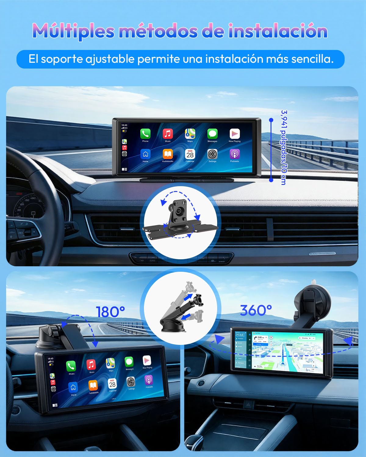 ESSGOO Pantalla Carplay Coche con Cámara Retrovisora,8 Pulgadas Apple Car Play Android Auto Inalámbrico,Pantalla Táctil Portátil Radio Coche con Bluetooth,Airplay,Mirror Link,FM,AUX,Siri,Navegación