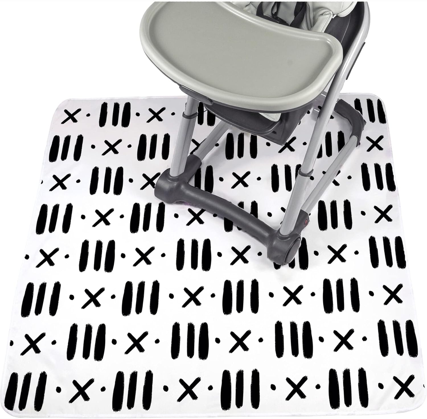 JumpOff Jo - Large Baby Splat Mat for Under High Chair, Booster Seat, Tabletop, Food Catcher - Protect Floor and Carpet from Spills & Crafts - Waterproof and Washable - 51 x 51 inches - Black & White