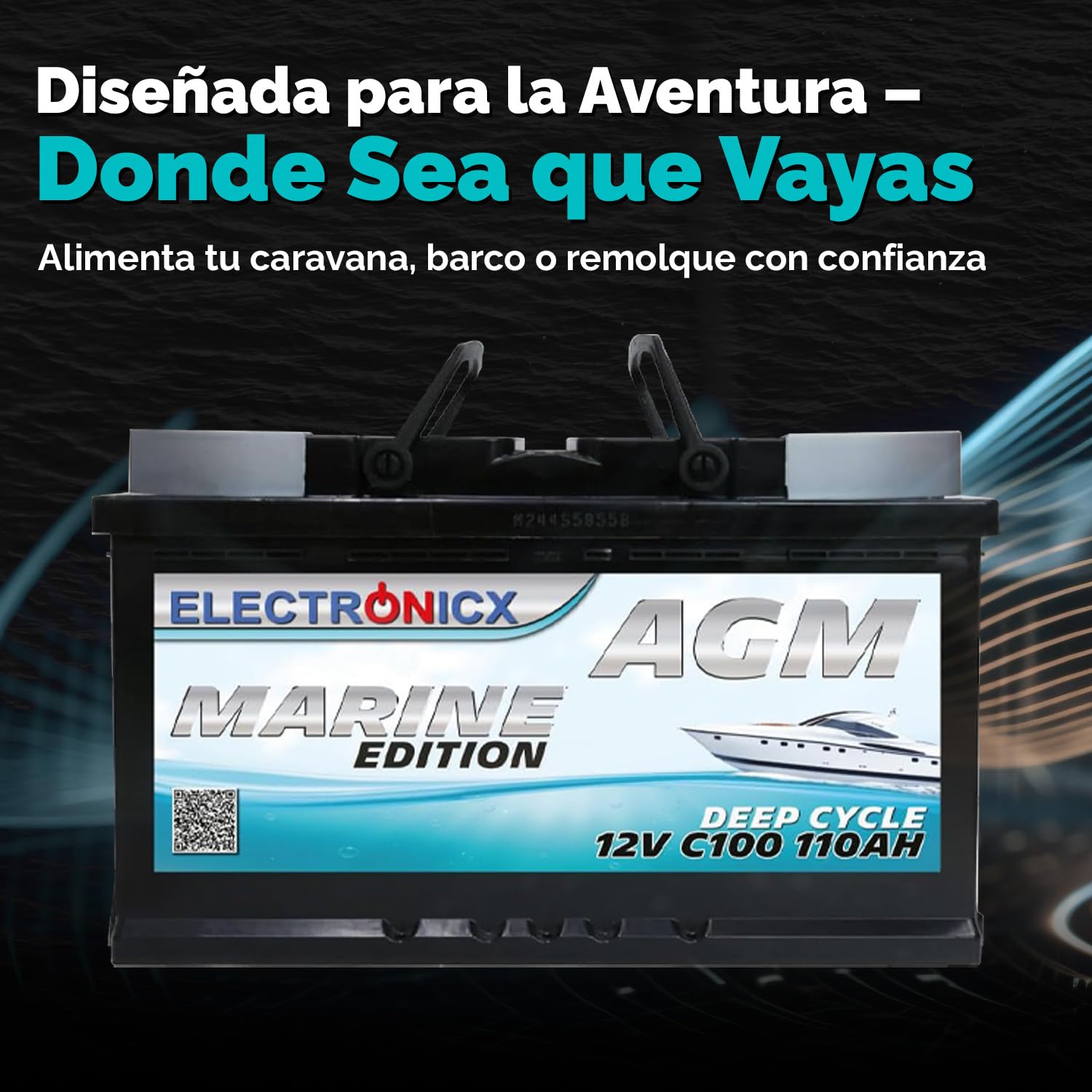 Batería AGM 110Ah 12V de Ciclo Profundo – Sin Mantenimiento, Ideal para Barco, Coche, Caravana, Energía Solar y Sistemas Off Grid