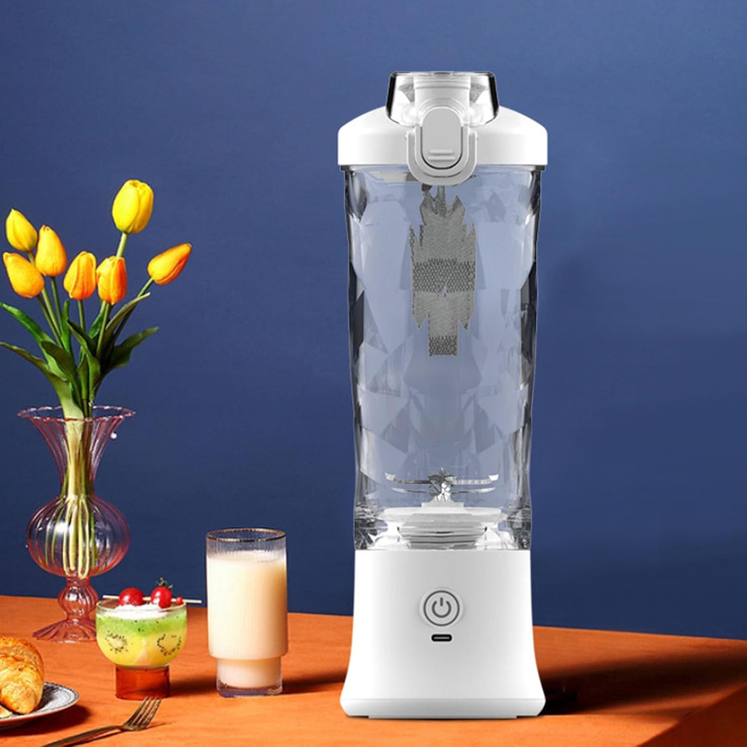 Portable Blender, USB Electric Blender Mini Juicer Cup with Stainless Steel Blades, 2 Modes for Making Smoothies Juice Shakes, for Travel Camping Gym Office, 600ml (White)
