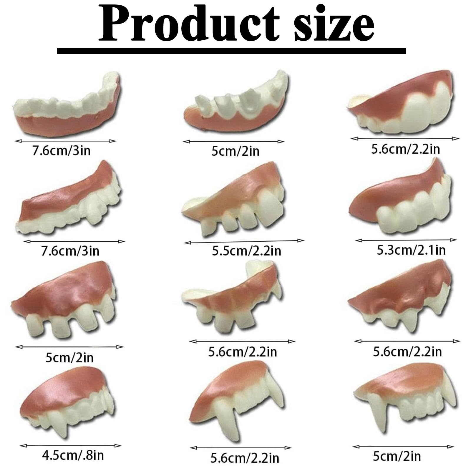 SKJAXF 12 Piece Demon Vampire Teeth, Fake Teeth for Kids & Adult Halloween Masquerade Costume Party, White - Image 2