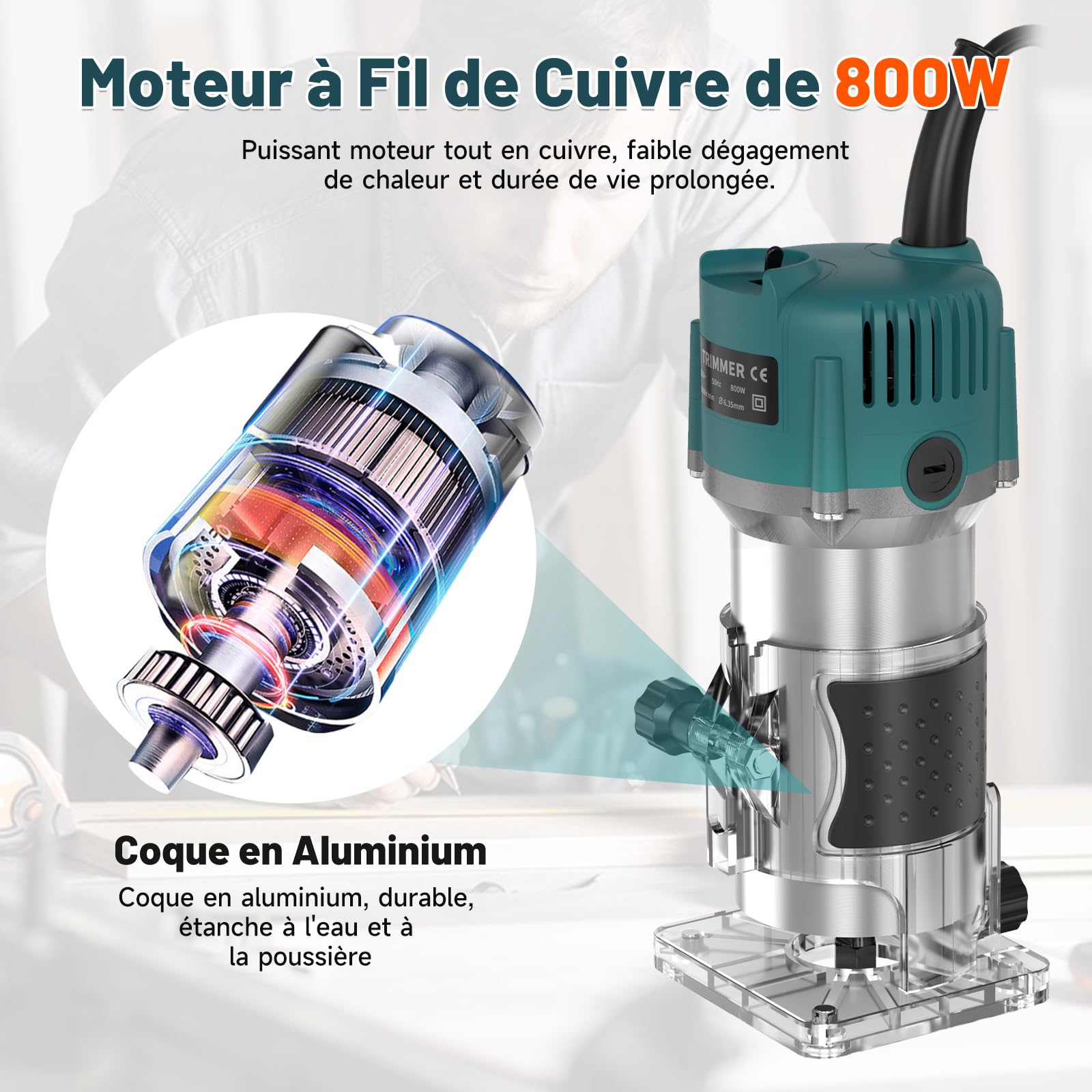 Yofuly Défonceuse à Bois Affleureuse Électrique 800W 13000-33000RPM, Routeur à Bois Électrique avec 15 Fraises à Défoncer Queue de 1/4" pour Travail du Bois