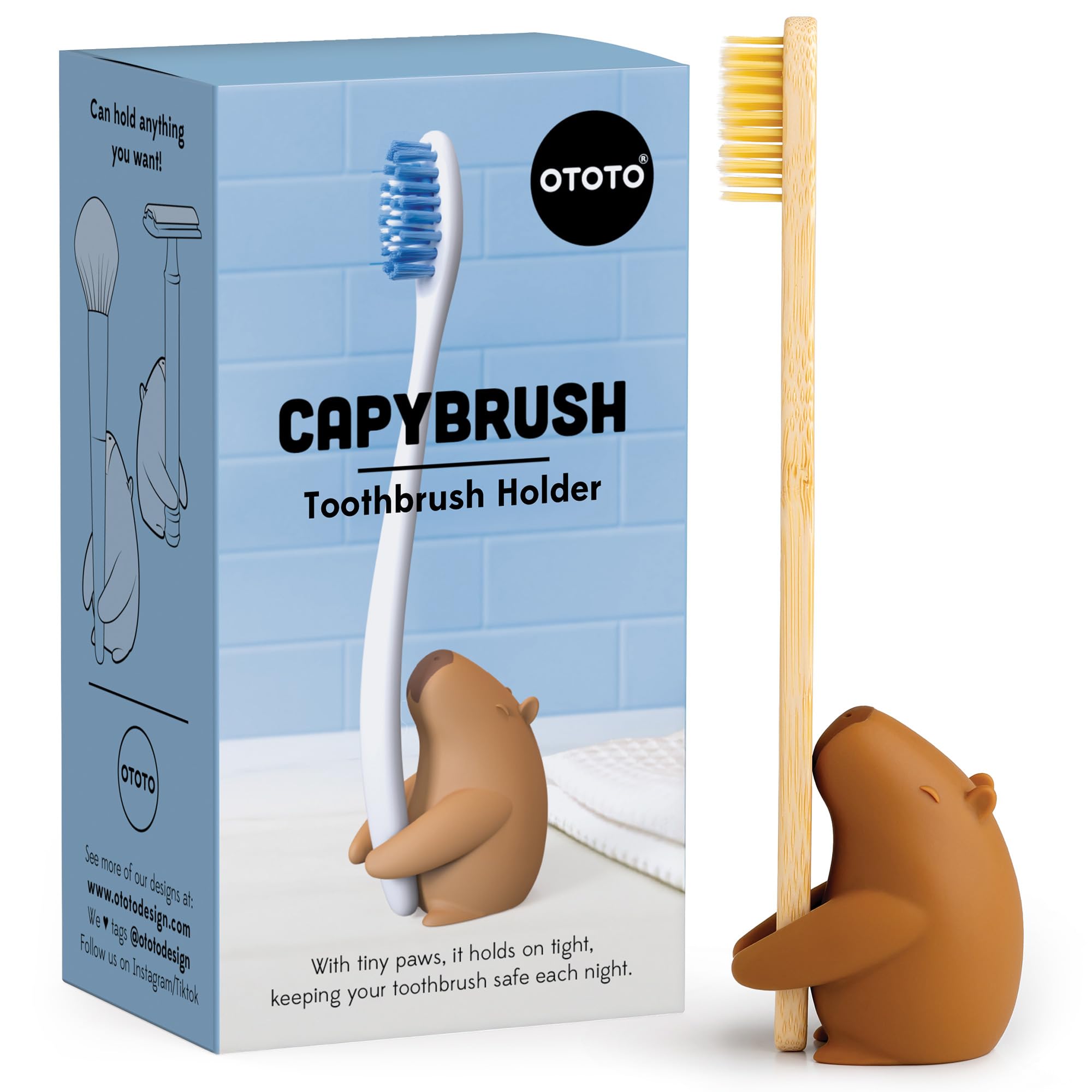 OTOTO Capybrush – Niedlicher Capybara Zahnbürstenhalter für das Badezimmer – Lustige Wasserschwein Deko & Geschenkideen für Erwachsene – Zahnbürstenständer & Schreibtisch-Organizer – Silikon